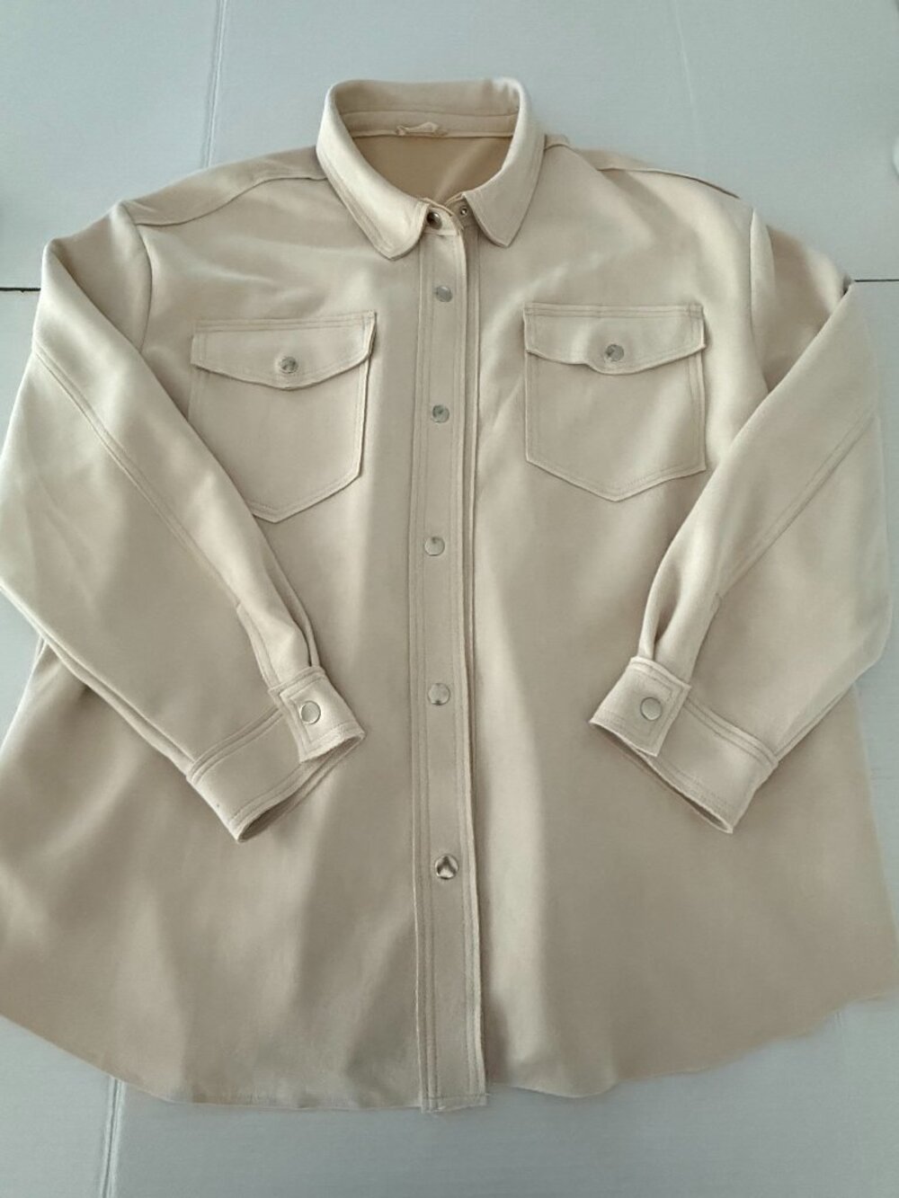 Altar'd State Tan Buttery Soft Shacket Button Down L EUC